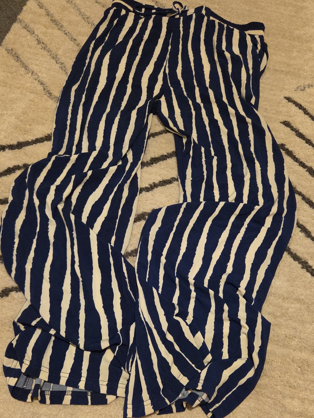 Wide Leg Striped Palazzo Pants - Navy & White